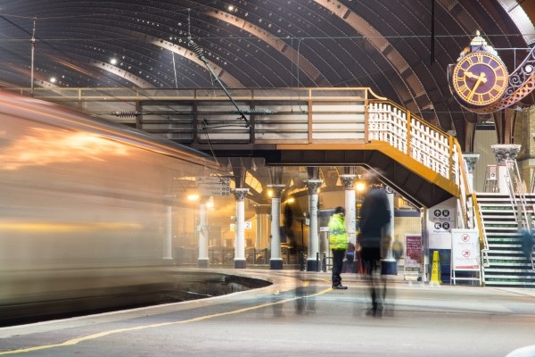 Motion shot of York station UK