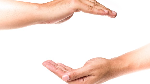 protective hands against a plain white background