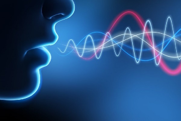 Abstract image of mouth with speech waves 