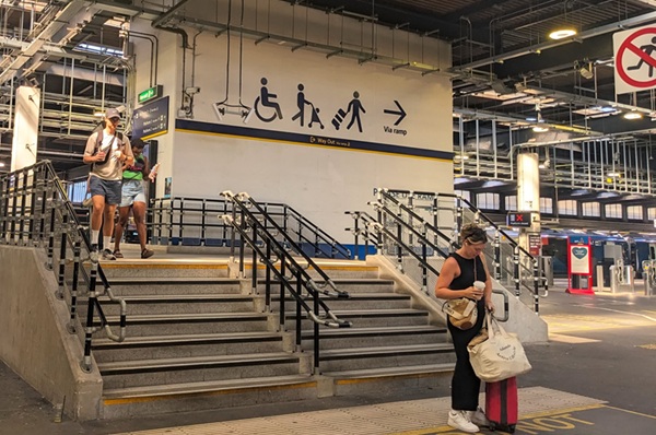 Railway signage showing accessibility for wheelchair users, pushchair and buggy users, and travellers with suitcases