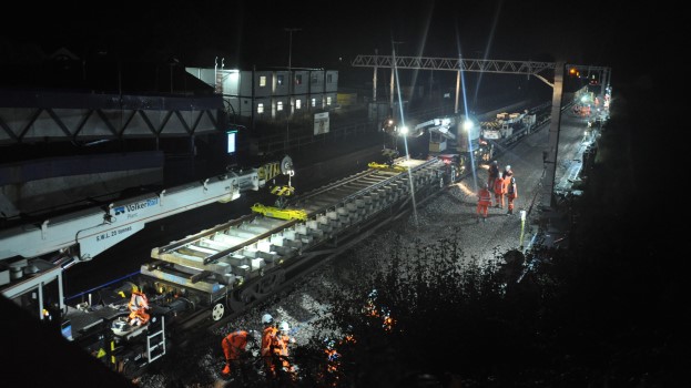 A railway possession infrastructure work at night