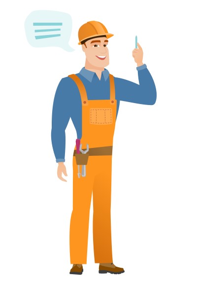 Builder with phone graphic