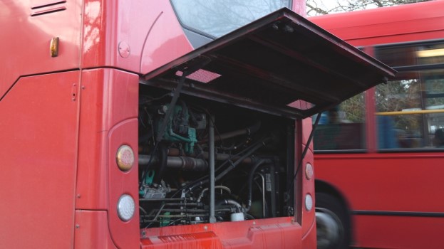 Bus engine with door open