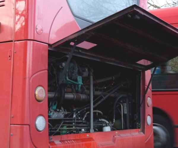 Bus engine with door open