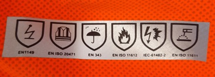 Symbols on electric PPE jacket