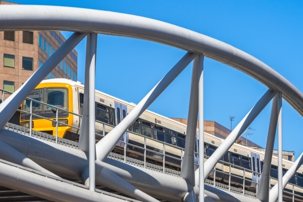 Southeastern train crossing a bridge in London