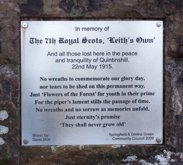 Memorial to the 7th Royal Scots and others who lost their lives in the Quintinshill rail disaster 1915