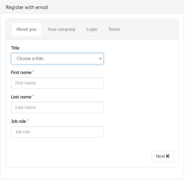 Registration form first tab