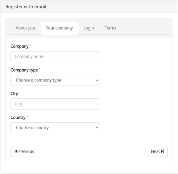 Registration form second tab