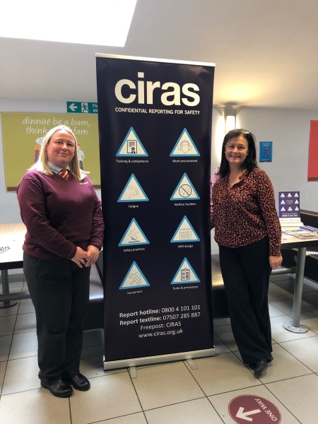 CIRAS' Sue Gray and bus driver at Lothian Central depot