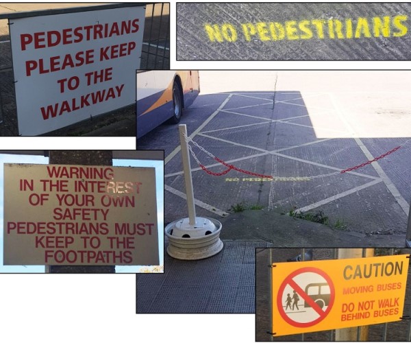 Signs for passengers at Matford bus station