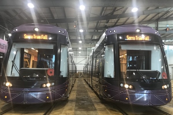 Two Blackpool trams side by side