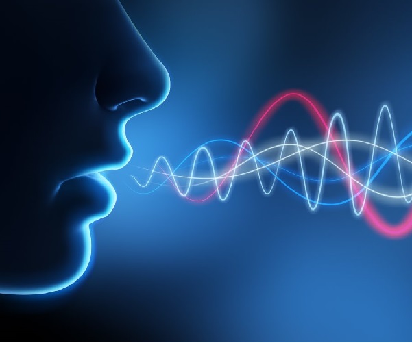 Abstract image of mouth with speech waves 