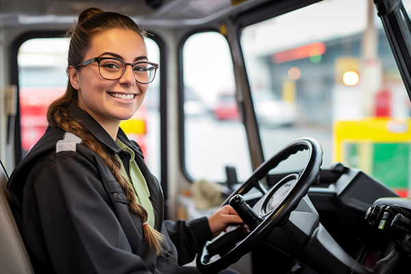 Driver smiling at camera