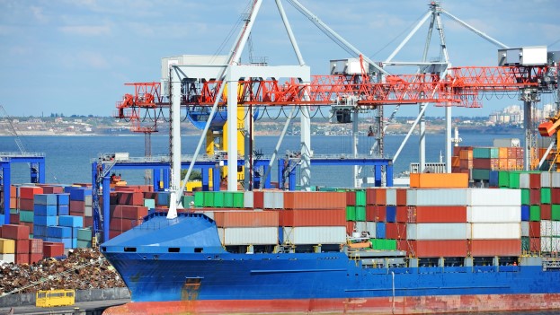 Loading and unloading cargo from a ship at a port